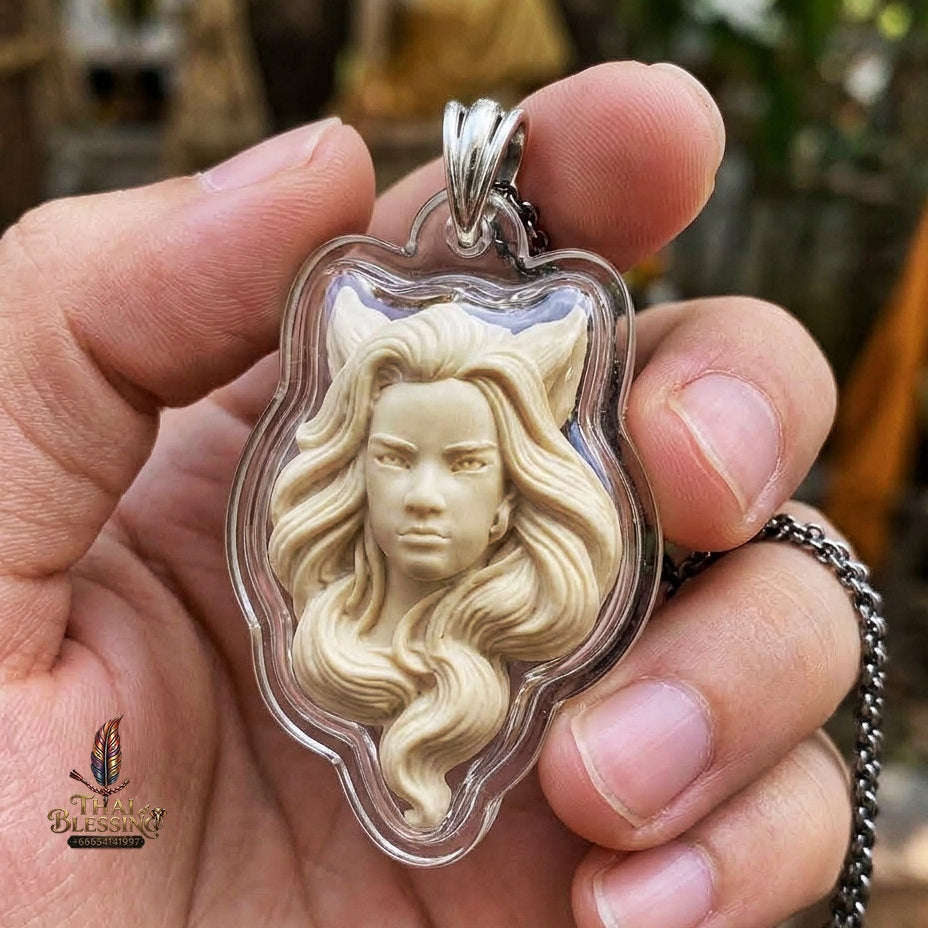 Authentic Thai Nine-Tailed Fox Amulet "Glow-in-the-Dark Sacred Charm Powder Pendant" Consecrated by Ajarn Kraidet B.E. 2561 (2018)
