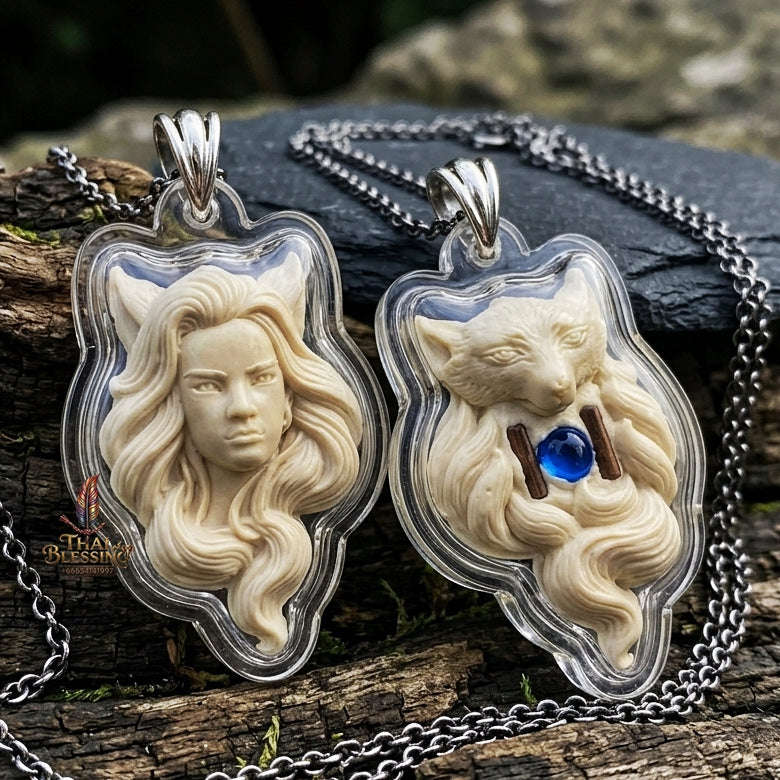 Authentic Thai Nine-Tailed Fox Amulet "Glow-in-the-Dark Sacred Charm Powder Pendant" Consecrated by Ajarn Kraidet B.E. 2561 (2018)