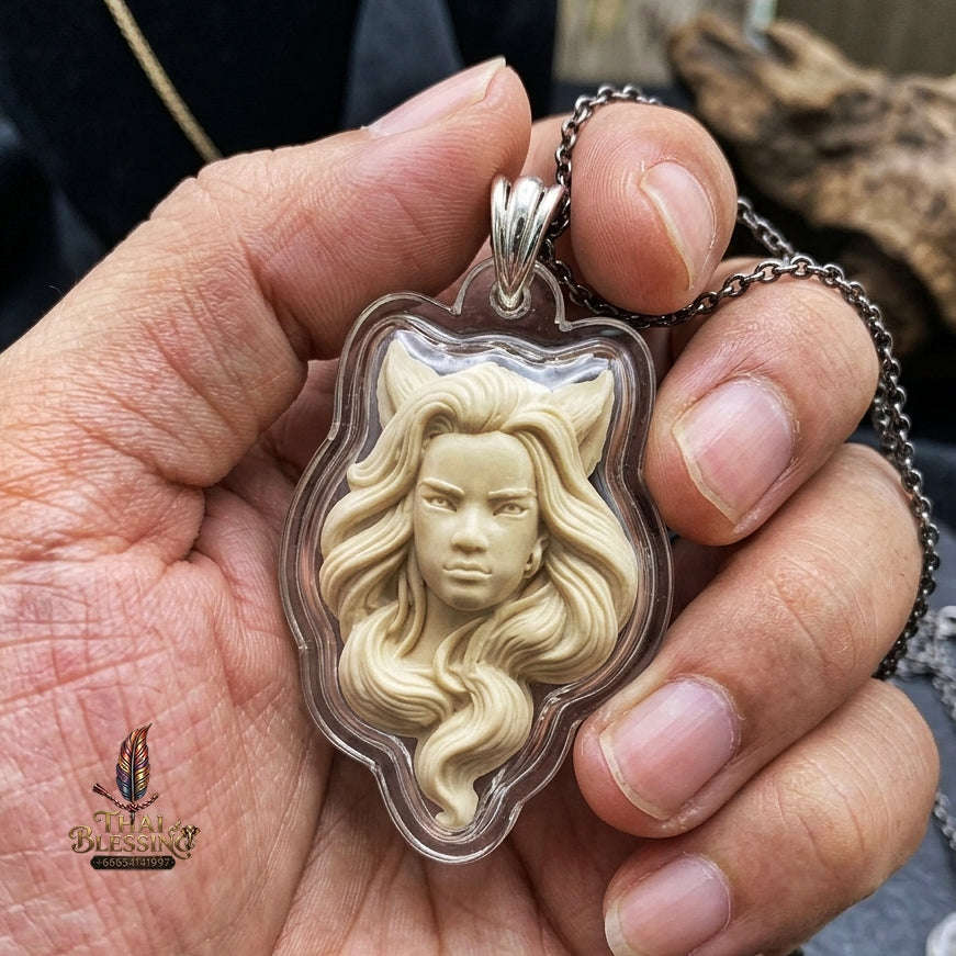 Authentic Thai Nine-Tailed Fox Amulet "Glow-in-the-Dark Sacred Charm Powder Pendant" Consecrated by Ajarn Kraidet B.E. 2561 (2018)