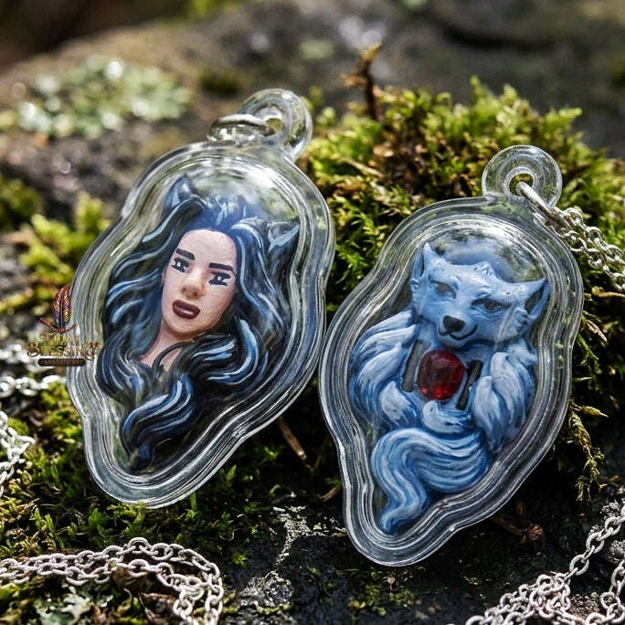 Authentic Thai Nine-Tailed Fox Amulet "Hand-Painted Sacred Charm Powder Fox Pendant with Red Gemstone" Consecrated by Archan Kraidet B.E. 2561 (2018) Thai Blessing Co By RURUECHA