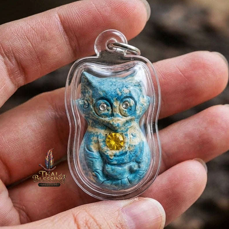 Authentic Thai Nine-Tailed Fox Amulet "Sacred Blue Powder Fox Pendant with Golden In Koo & Takrut" Consecrated by Kruba Krissana Intawanno at Weruwan Forest Monastery B.E. 2562 (2019) Thai Blessing Co By RURUECHA