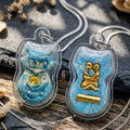 Authentic Thai Nine-Tailed Fox Amulet "Sacred Blue Powder Fox Pendant with Golden In Koo & Takrut" Consecrated by Kruba Krissana Intawanno at Weruwan Forest Monastery B.E. 2562 (2019) Thai Blessing Co By RURUECHA