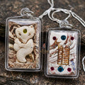 Authentic Thai Nine-Tailed Fox Amulet "Sacred White Powder Fox Pendant with Golden Abacus" Consecrated by Kruba Krissana Intawanno at Weruwan Forest Monastery B.E. 2562 (2019) Thai Blessing Co By RURUECHA
