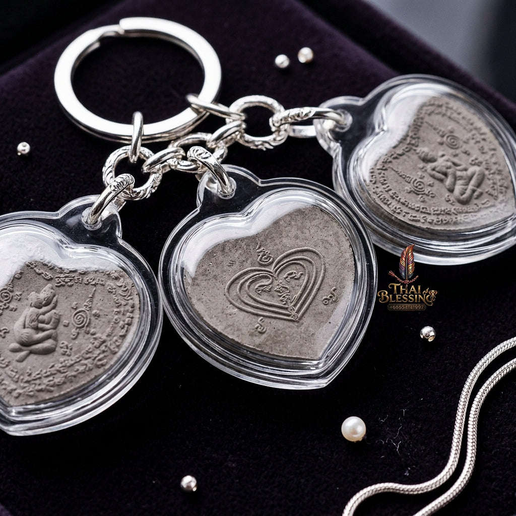 Authentic Thai Occult Love Amulet "In Khu Maha Saneh BE 2558" - Supreme Phrai & Dok Thong Herbal Powder Heart-Shaped Seductive Talisman