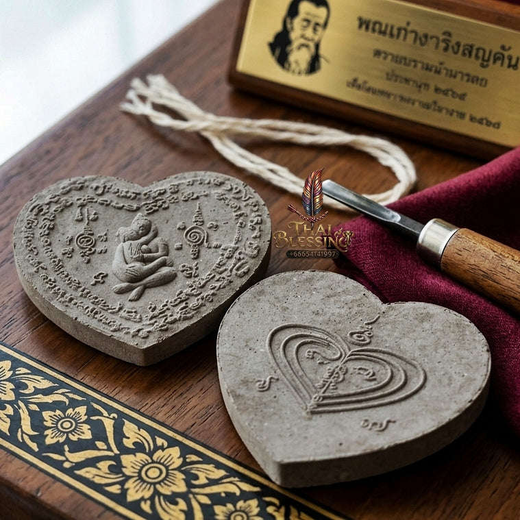 Authentic Thai Occult Love Amulet "In Khu Maha Saneh BE 2558" - Supreme Phrai & Dok Thong Herbal Powder Heart-Shaped Seductive Talisman