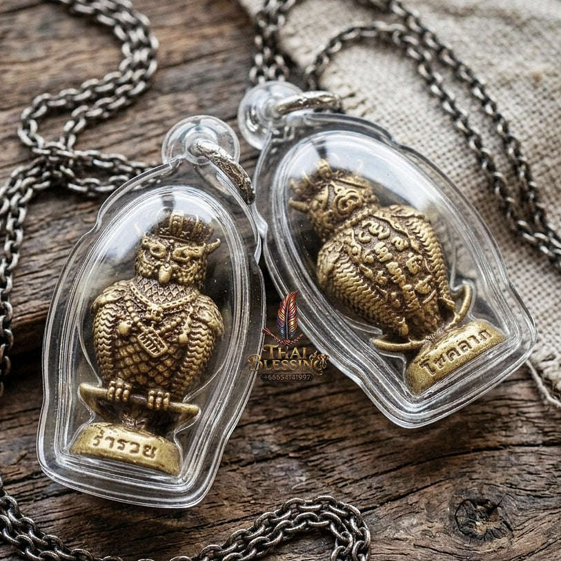 Authentic Thai Owl Amulet "Nok Thuek Thue Chao Sap Rattikan BE 2565" - Supreme Night Owl Gambling Luck, Secret Wealth & Business Magnet