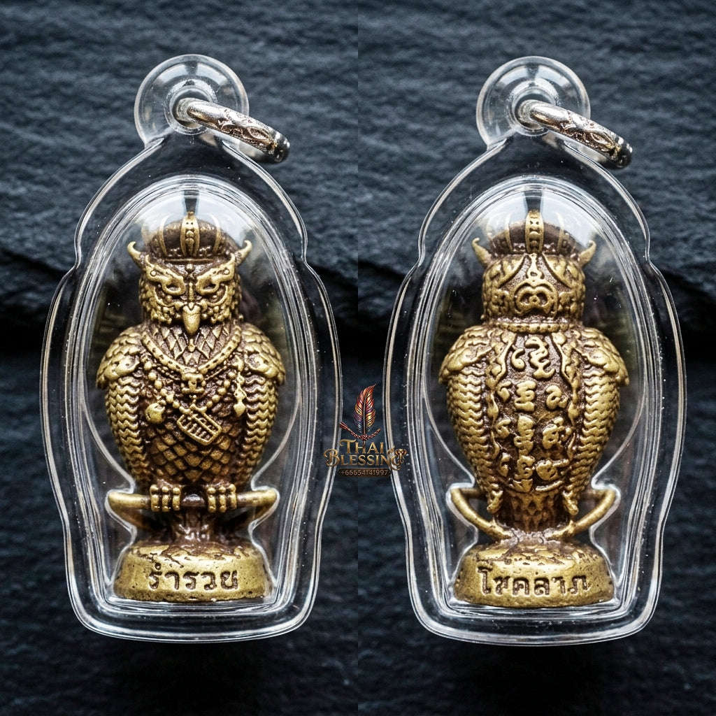 Authentic Thai Owl Amulet "Nok Thuek Thue Chao Sap Rattikan BE 2565" - Supreme Night Owl Gambling Luck, Secret Wealth & Business Magnet