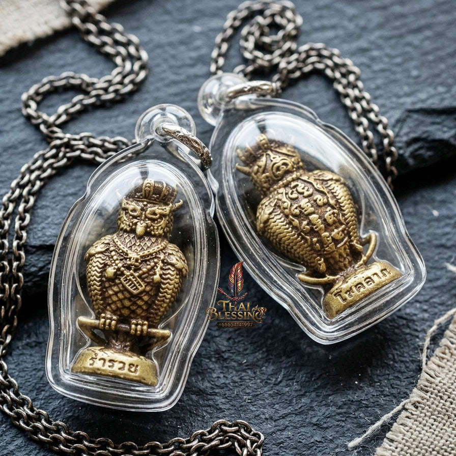 Authentic Thai Owl Amulet "Nok Thuek Thue Chao Sap Rattikan BE 2565" - Supreme Night Owl Gambling Luck, Secret Wealth & Business Magnet