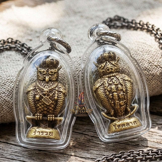 Authentic Thai Owl Amulet "Nok Thuek Thue Chao Sap Rattikan BE 2565" - Supreme Night Owl Gambling Luck, Secret Wealth & Business Magnet