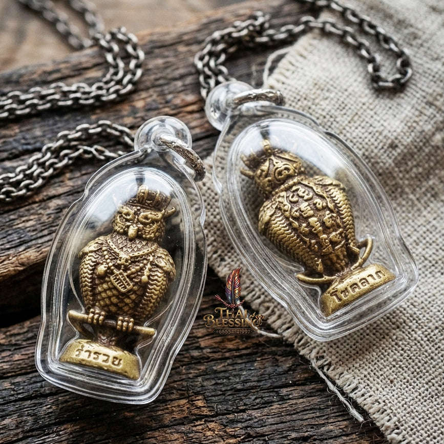 Authentic Thai Owl Amulet "Nok Thuek Thue Chao Sap Rattikan BE 2565" - Supreme Night Owl Gambling Luck, Secret Wealth & Business Magnet