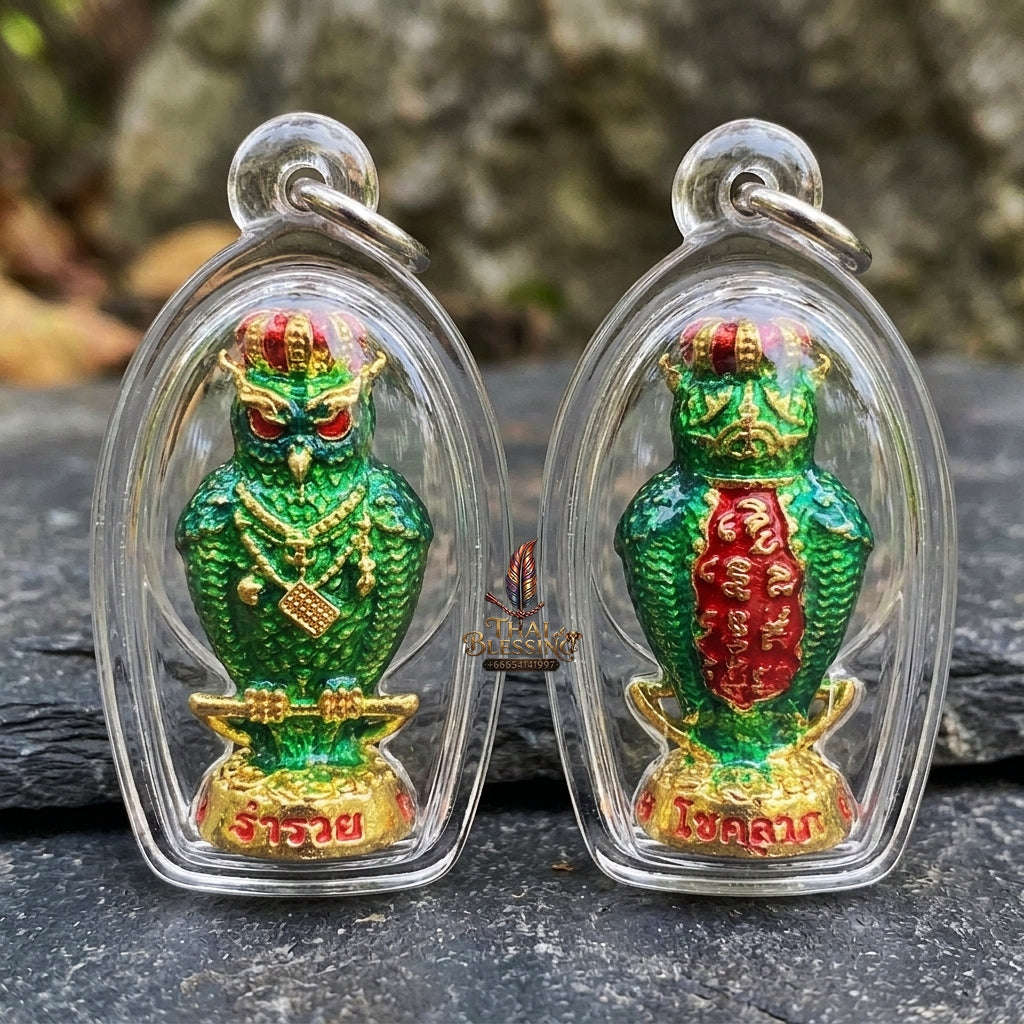 Authentic Thai Owl Amulet "Nok Thuek Thue Chao Sap Rattikan BE 2565" - Supreme Night Owl Gambling Luck, Secret Wealth & Business Magnet Thai Blessing Co By RURUECHA