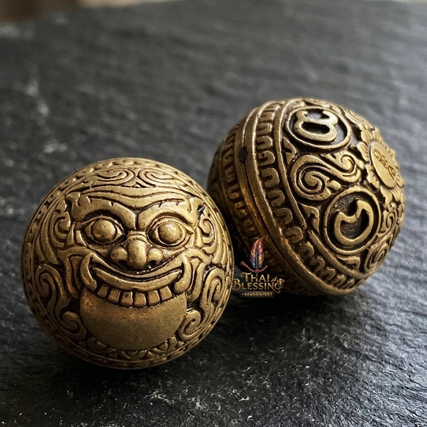 Authentic Thai Sacred Parot Kro Rahu Nuea Duang (Rahu Over Destiny Sacred Warning Bell) - Bronze Satin Gold for Destiny Elevation, Bad Luck Protection, Wealth & Universal Blessing