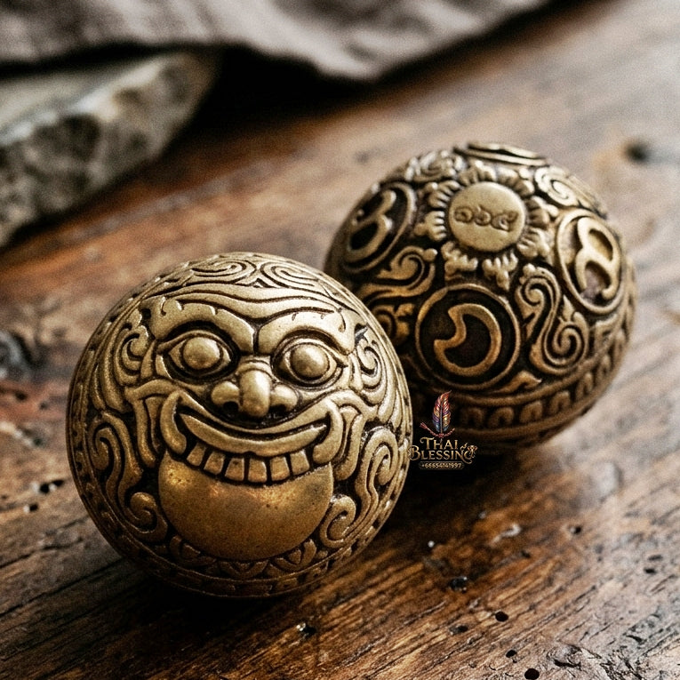 Authentic Thai Sacred Parot Kro Rahu Nuea Duang (Rahu Over Destiny Sacred Warning Bell) - Bronze Satin Gold for Destiny Elevation, Bad Luck Protection, Wealth & Universal Blessing
