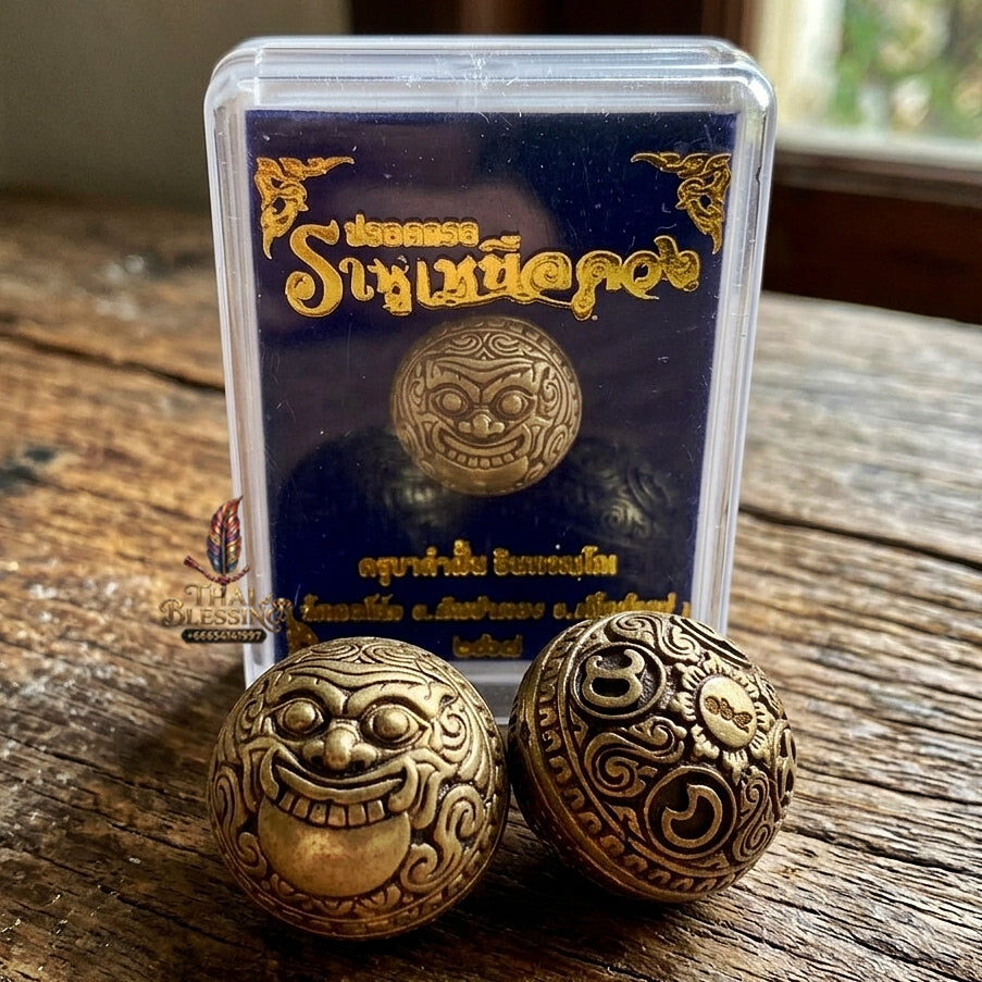 Authentic Thai Sacred Parot Kro Rahu Nuea Duang (Rahu Over Destiny Sacred Warning Bell) - Bronze Satin Gold for Destiny Elevation, Bad Luck Protection, Wealth & Universal Blessing