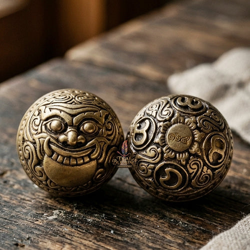 Authentic Thai Sacred Parot Kro Rahu Nuea Duang (Rahu Over Destiny Sacred Warning Bell) - Bronze Satin Gold for Destiny Elevation, Bad Luck Protection, Wealth & Universal Blessing