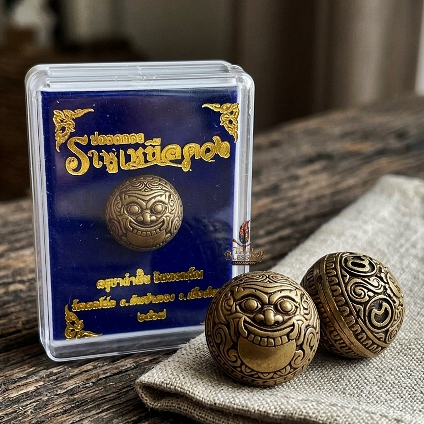 Authentic Thai Sacred Parot Kro Rahu Nuea Duang (Rahu Over Destiny Sacred Warning Bell) - Bronze Satin Gold for Destiny Elevation, Bad Luck Protection, Wealth & Universal Blessing