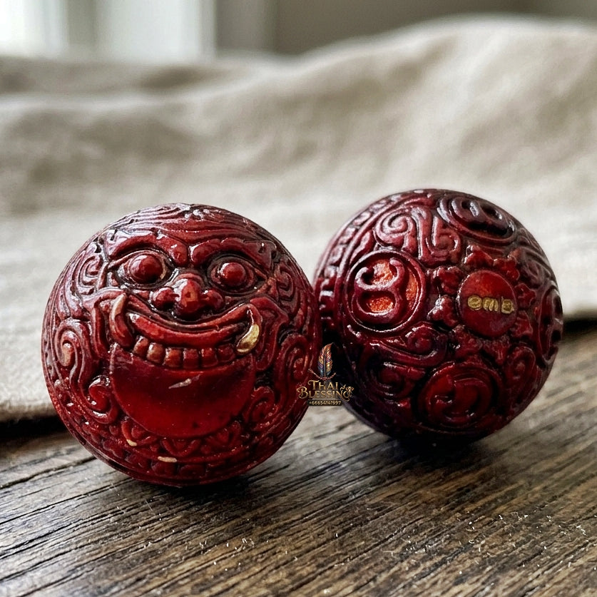 Authentic Thai Sacred Parot Kro Rahu Nuea Duang (Rahu Over Destiny Sacred Warning Bell) - Maha Chuanuan Metal with Red Polish for Destiny Elevation, Bad Luck Protection, Wealth & Universal Blessing