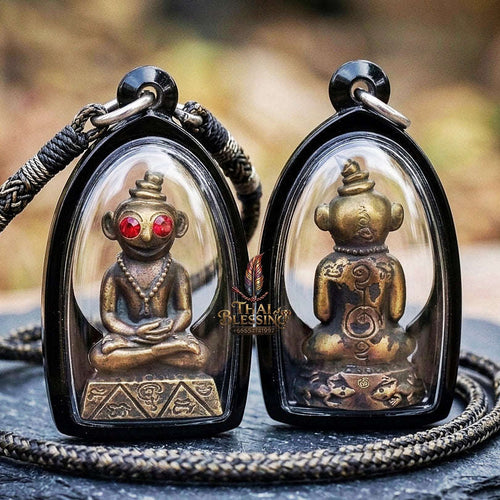 Authentic Thai Phaya Ngang Amulet "Chao Sane Phitsawat" - Esoteric Bronze Alloy Pendant with Red Gemstone Eyes & Sacred Relics Thai Blessing Co By RURUECHA