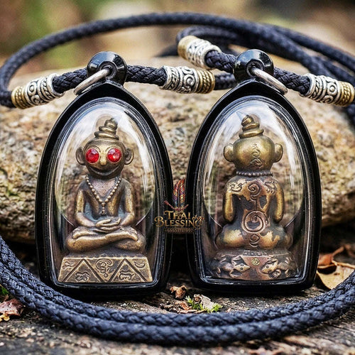 Authentic Thai Phaya Ngang Amulet "Chao Sane Phitsawat" - Esoteric Bronze Alloy Pendant with Red Gemstone Eyes & Sacred Relics Thai Blessing Co By RURUECHA
