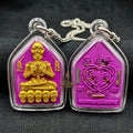 Authentic Thai Sacred Pho Phrai Thong (Golden Skeleton Spirit Amulet) - Purple Sacred Ittije Powder Edition with Gold Takrut Inserts for Supreme Charm, Money Magnet, Wealth Attraction & Luck Enhancement