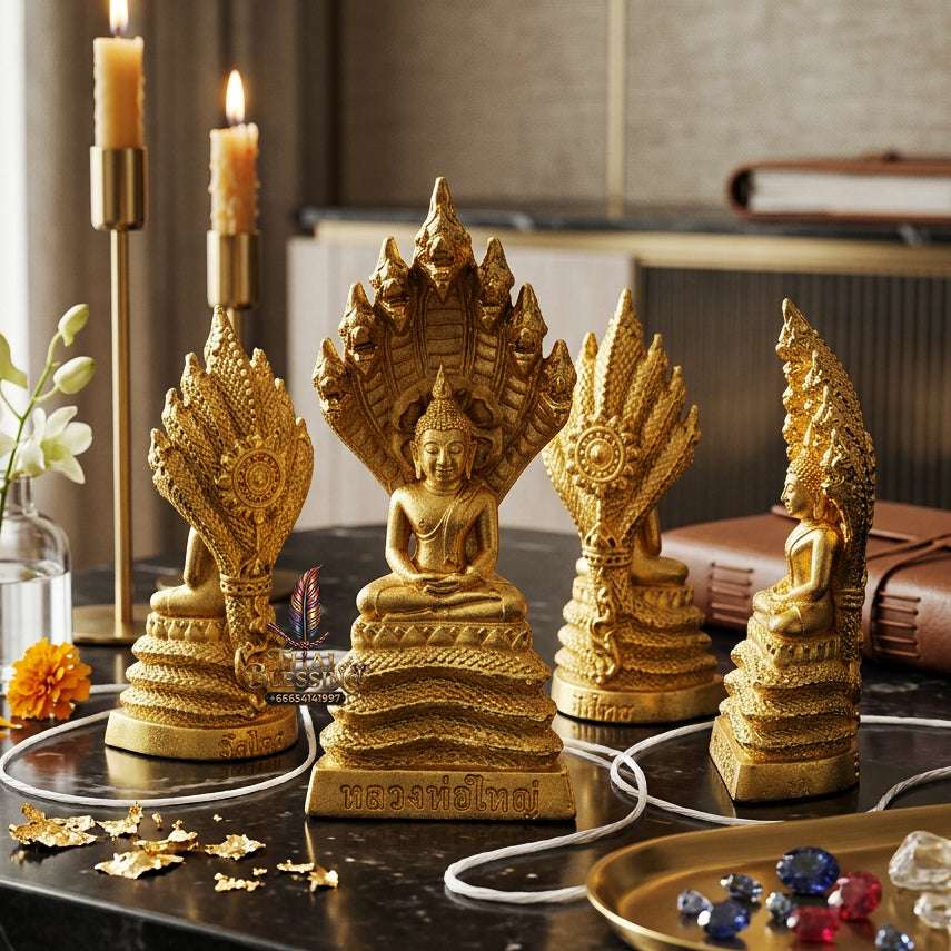 ✨ Authentic Thai "Phra Nak Prok" (Naga-Protected Buddha) – Gold-Plated Bronze (2024 "Great Buddha of Wealth" Edition) Thai Blessing Co By RURUECHA