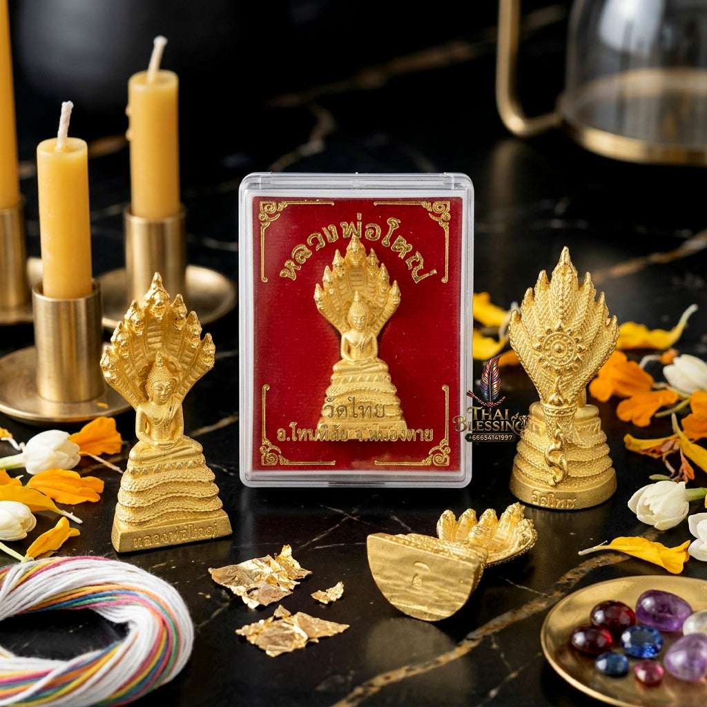 ✨ Authentic Thai "Phra Nak Prok" (Naga-Protected Buddha) – Gold-Plated Bronze (2024 "Great Buddha of Wealth" Edition) Thai Blessing Co By RURUECHA