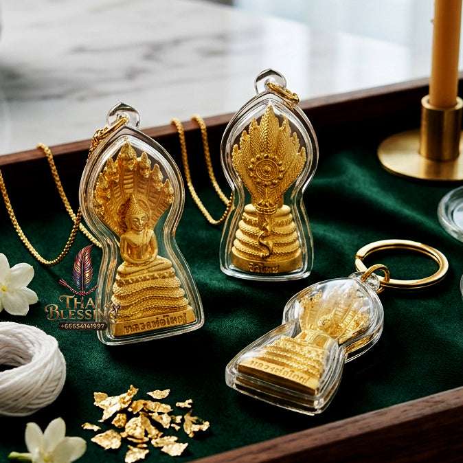 ✨ Authentic Thai "Phra Nak Prok" (Naga-Protected Buddha) – Gold-Plated Bronze (2024 "Great Buddha of Wealth" Edition) Thai Blessing Co By RURUECHA
