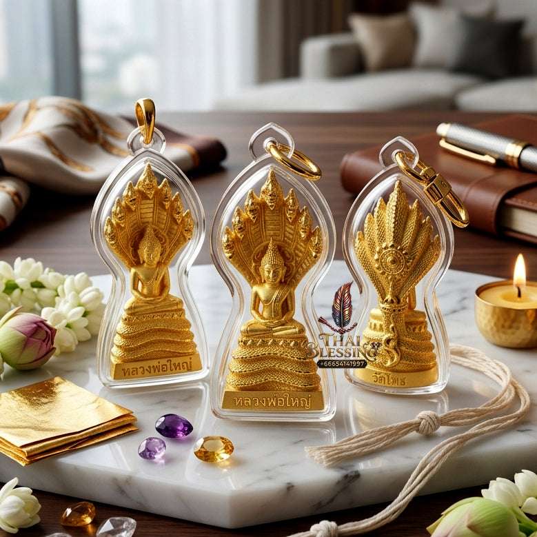 ✨ Authentic Thai "Phra Nak Prok" (Naga-Protected Buddha) – Gold-Plated Bronze (2024 "Great Buddha of Wealth" Edition) Thai Blessing Co By RURUECHA