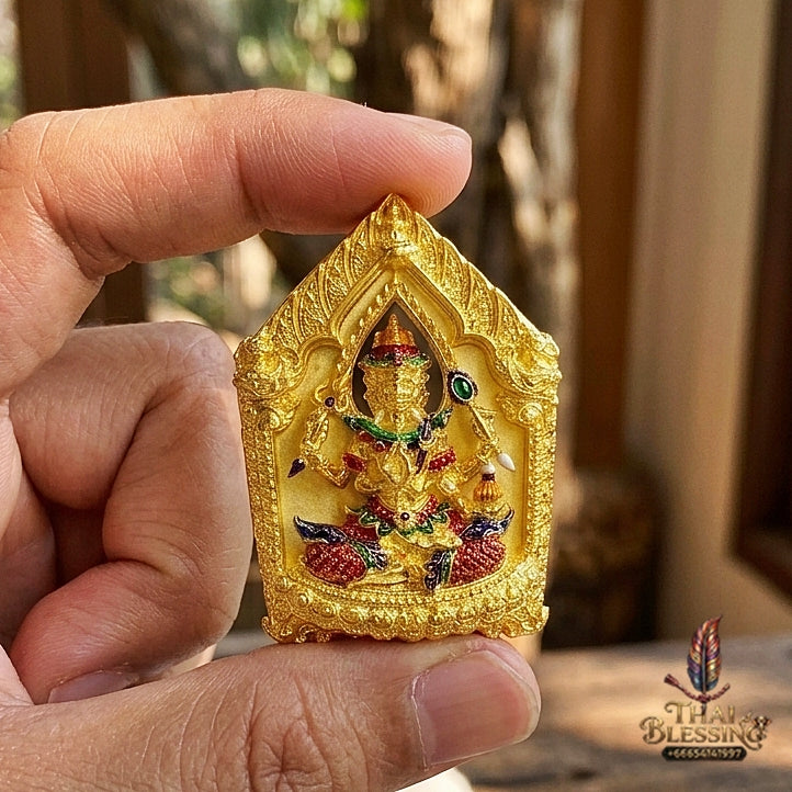 Authentic Thai Sacred Phra Phrom Erawan (4-Faced Brahma Divine Creator Statue) - Gold Plated with Hand-Painted Enamel Edition (Mahathep Pratthan Khwam Samret 67 Model) for Ultimate Success, Prosperity, Health & Wish Fulfillment