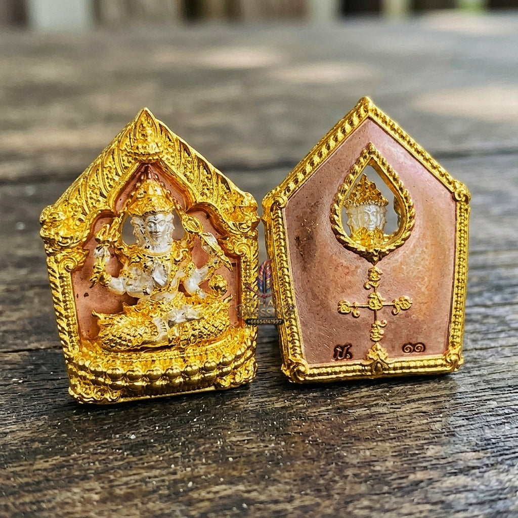 Authentic Thai Sacred Phra Phrom Erawan (4-Faced Brahma Divine Creator Statue) - Small Size 3K Plated Bronze Edition (Mahathep Pratthan Khwam Samret 67 Model) for Ultimate Success, Prosperity, Health & Wish Fulfillment
