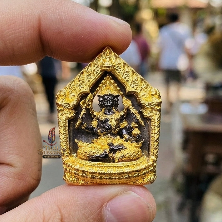 Authentic Thai Sacred Phra Phrom Erawan (4-Faced Brahma Divine Creator Statue) - Small Size Black Rhodium & Gold Plated Bronze Edition (Mahathep Pratthan Khwam Samret 67 Model) for Ultimate Success, Prosperity, Health & Wish Fulfillment