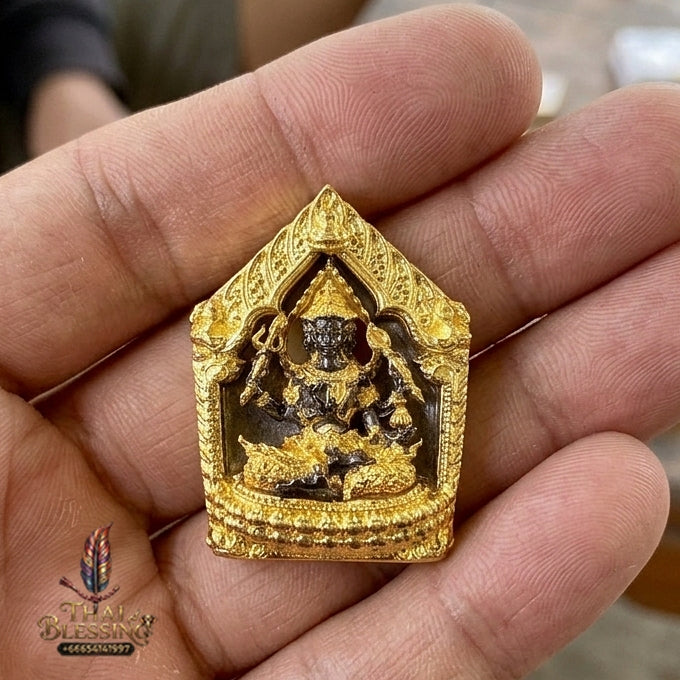 Authentic Thai Sacred Phra Phrom Erawan (4-Faced Brahma Divine Creator Statue) - Small Size Black Rhodium & Gold Plated Bronze Edition (Mahathep Pratthan Khwam Samret 67 Model) for Ultimate Success, Prosperity, Health & Wish Fulfillment
