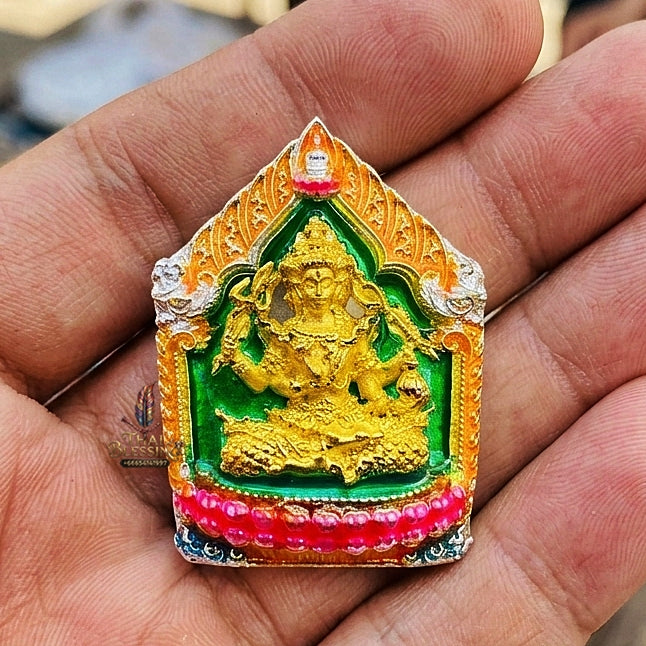 Authentic Thai Sacred Phra Phrom Erawan (4-Faced Brahma Divine Creator Statue) - Small Size Silver Plated with Enamel & Gold Plated Body Edition (Mahathep Pratthan Khwam Samret 67 Model) for Ultimate Success, Prosperity, Health & Wish Fulfillment