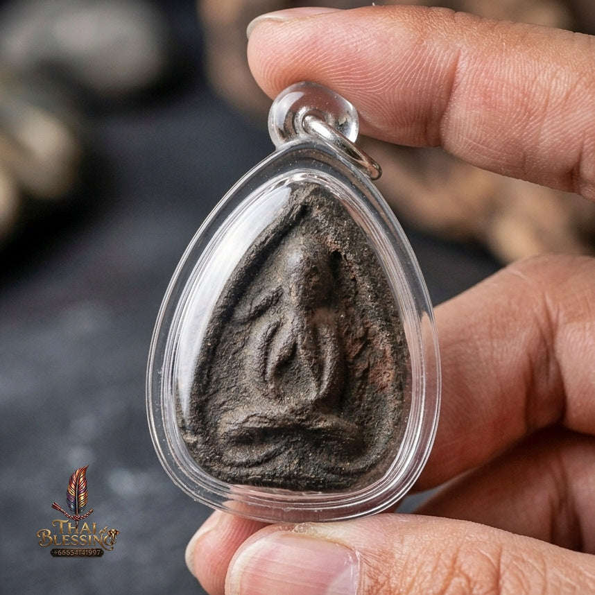 Authentic Thai Pidta Amulet "Phra Pidta Hu Kratai BE 2524" - Sacred Herb & Lacquer Powder with Brass Takrut Thai Blessing Co By RURUECHA