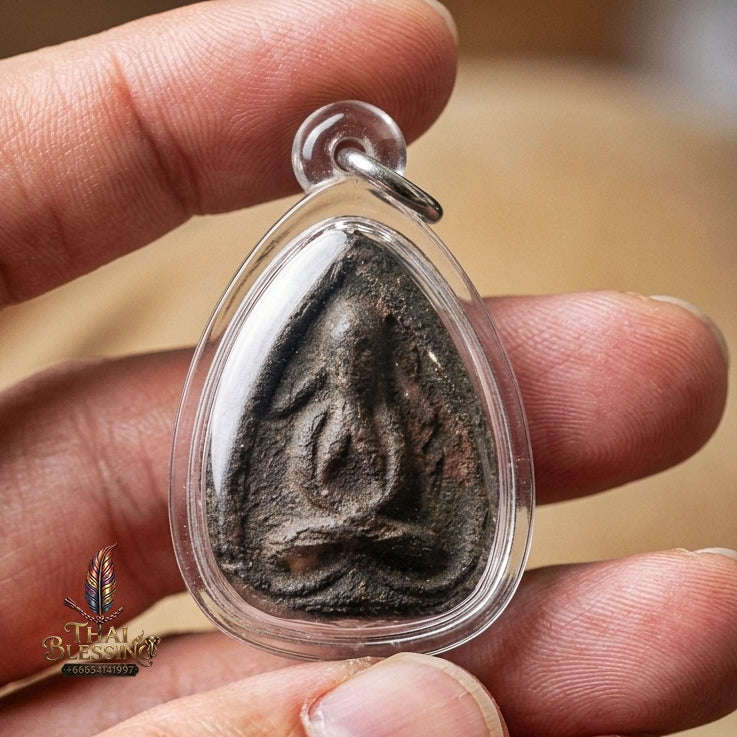 Authentic Thai Pidta Amulet "Phra Pidta Hu Kratai BE 2524" - Sacred Herb & Lacquer Powder with Brass Takrut Thai Blessing Co By RURUECHA