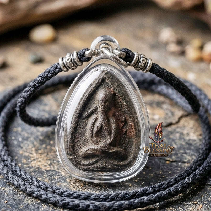 Authentic Thai Pidta Amulet "Phra Pidta Hu Kratai BE 2524" - Sacred Herb & Lacquer Powder with Brass Takrut Thai Blessing Co By RURUECHA