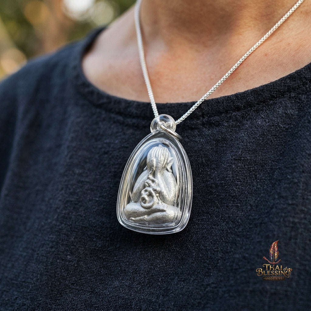 Authentic Thai Protection Amulet "Phra Pidta Nuea Chin BE 2556" - Ancient Lead-Tin Sacred Metal & High-Relief Yantra Talisman Thai Blessing Co By RURUECHA