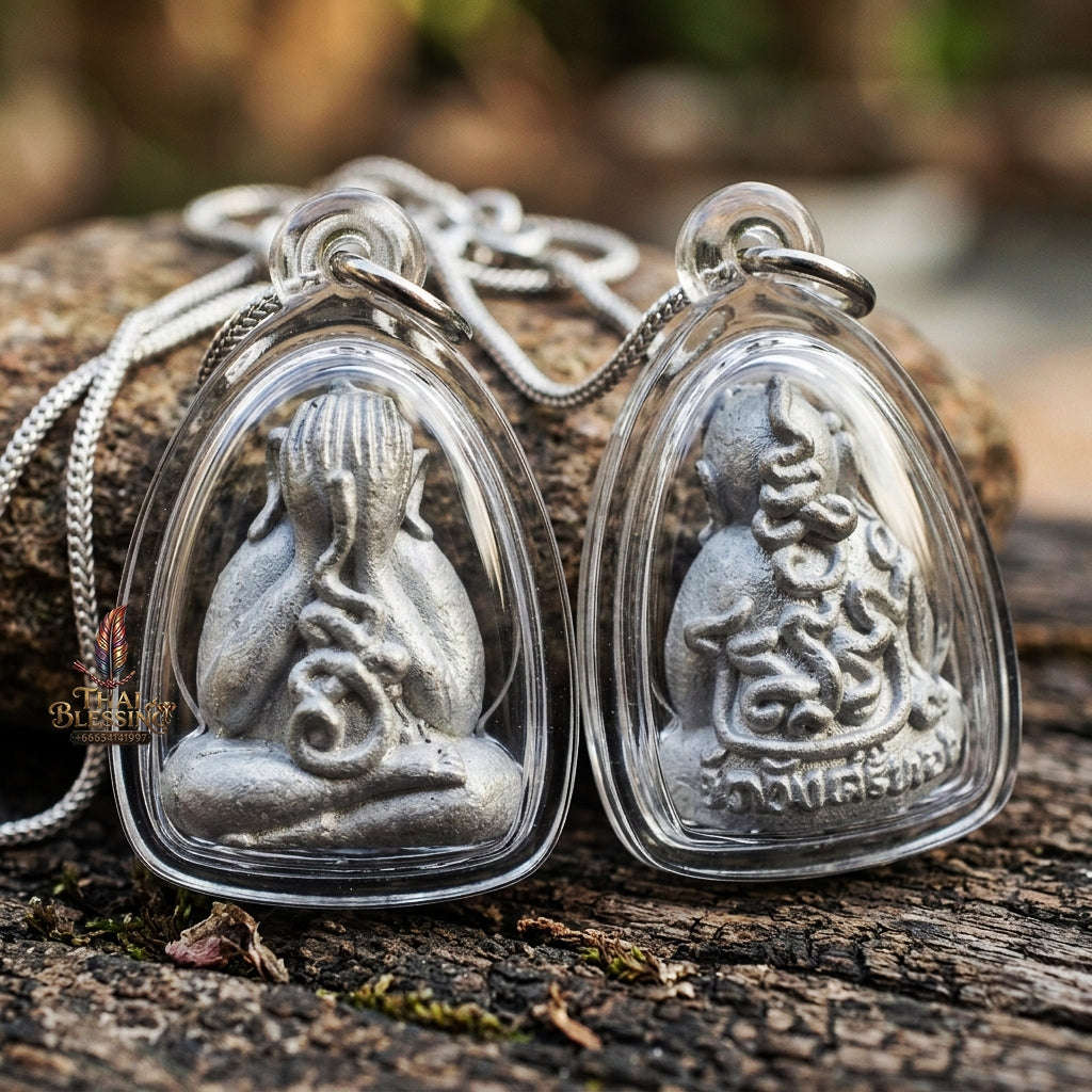 Authentic Thai Protection Amulet "Phra Pidta Nuea Chin BE 2556" - Ancient Lead-Tin Sacred Metal & High-Relief Yantra Talisman Thai Blessing Co By RURUECHA