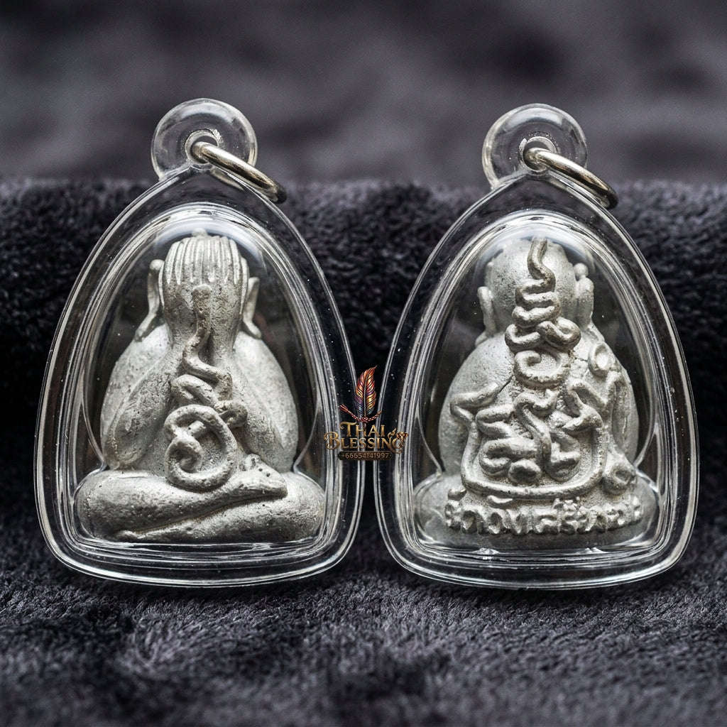Authentic Thai Protection Amulet "Phra Pidta Nuea Chin BE 2556" - Ancient Lead-Tin Sacred Metal & High-Relief Yantra Talisman Thai Blessing Co By RURUECHA