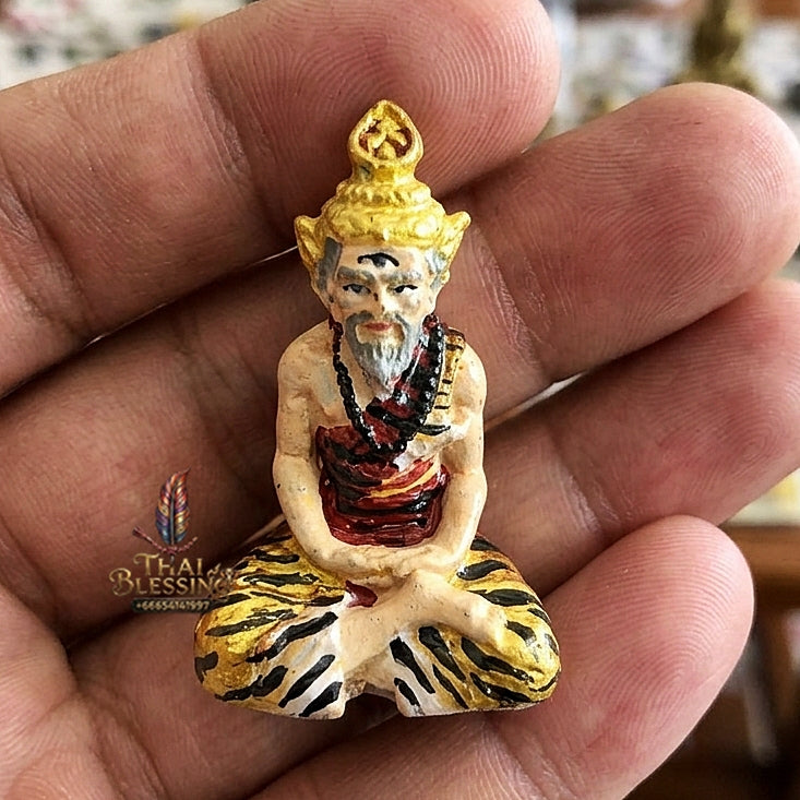 Authentic Thai Sacred Pu Rusi Ta Fai (Fire-Eyed Ascetic Hermit Guru Deity) - Hand-Painted Sattaloha Metal Alloy Statue with Sacred Powder Base for Supreme Protection, Authority, Black Magic Shield & Wealth Blessing