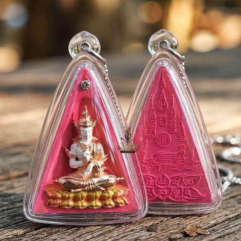 Authentic Thai Queen of Amulets "Phra Nang Phaya Phuttha Barami BE 2561" - Pink Sacred Powder with 2K Emperor Buddha & Crystal Thai Blessing Co By RURUECHA