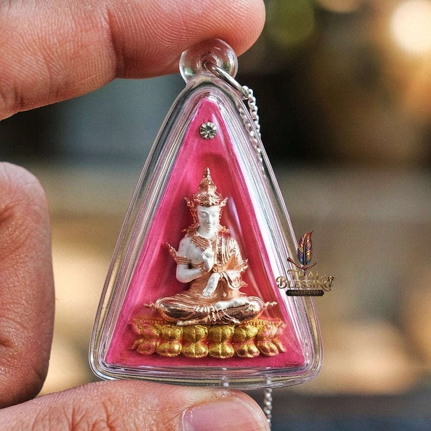 Authentic Thai Queen of Amulets "Phra Nang Phaya Phuttha Barami BE 2561" - Pink Sacred Powder with 2K Emperor Buddha & Crystal Thai Blessing Co By RURUECHA