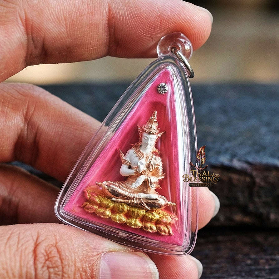 Authentic Thai Queen of Amulets "Phra Nang Phaya Phuttha Barami BE 2561" - Pink Sacred Powder with 2K Emperor Buddha & Crystal Thai Blessing Co By RURUECHA