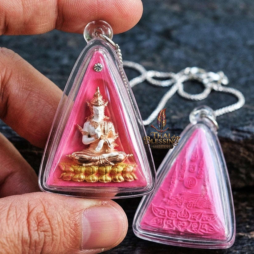 Authentic Thai Queen of Amulets "Phra Nang Phaya Phuttha Barami BE 2561" - Pink Sacred Powder with 2K Emperor Buddha & Crystal Thai Blessing Co By RURUECHA