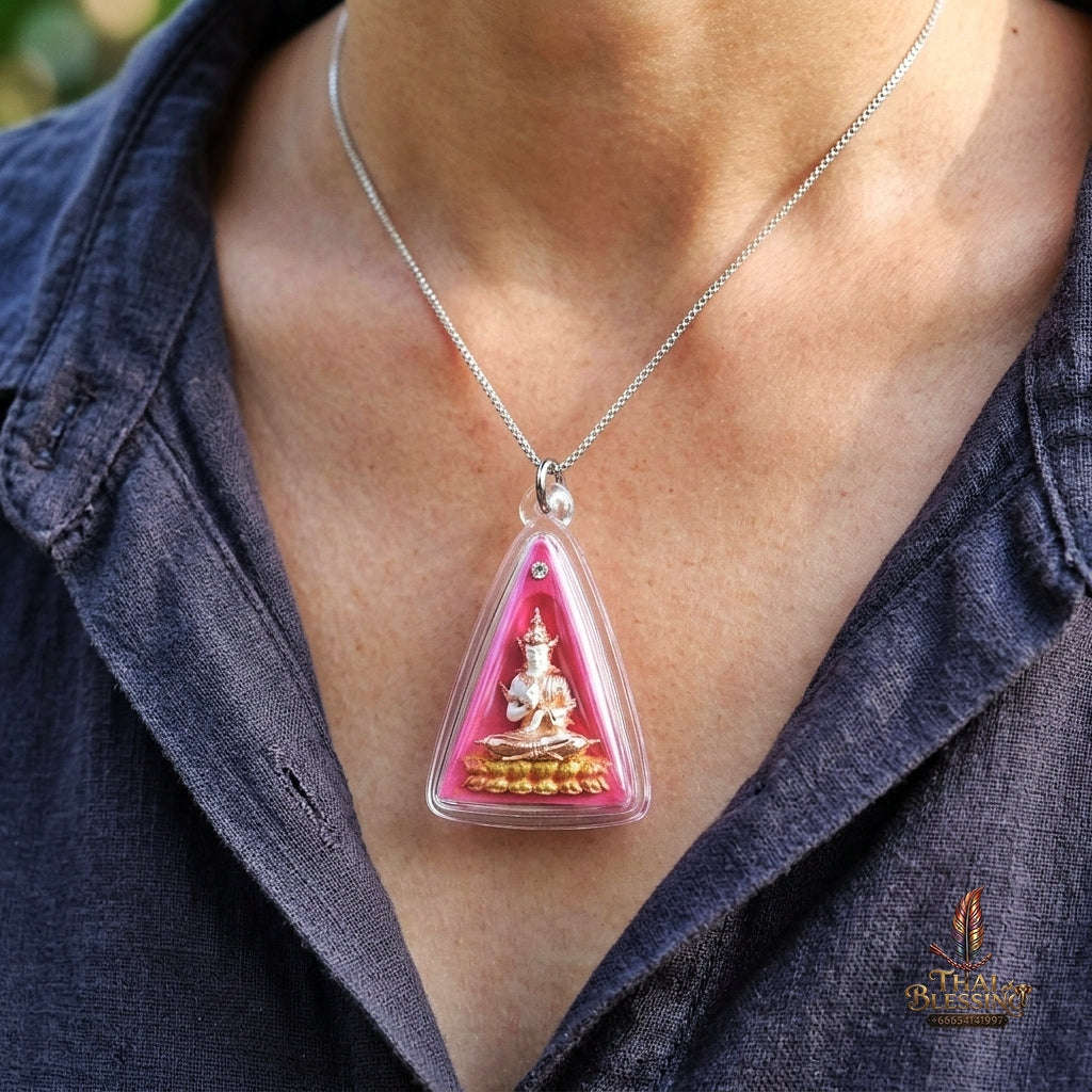 Authentic Thai Queen of Amulets "Phra Nang Phaya Phuttha Barami BE 2561" - Pink Sacred Powder with 2K Emperor Buddha & Crystal Thai Blessing Co By RURUECHA