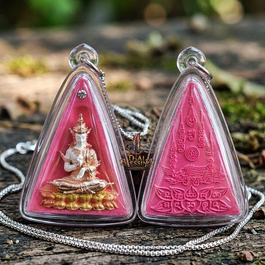 Authentic Thai Queen of Amulets "Phra Nang Phaya Phuttha Barami BE 2561" - Pink Sacred Powder with 2K Emperor Buddha & Crystal Thai Blessing Co By RURUECHA
