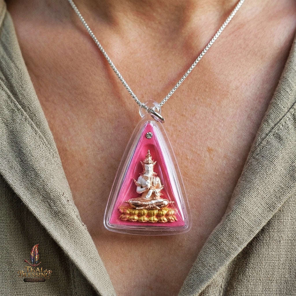 Authentic Thai Queen of Amulets "Phra Nang Phaya Phuttha Barami BE 2561" - Pink Sacred Powder with 2K Emperor Buddha & Crystal Thai Blessing Co By RURUECHA