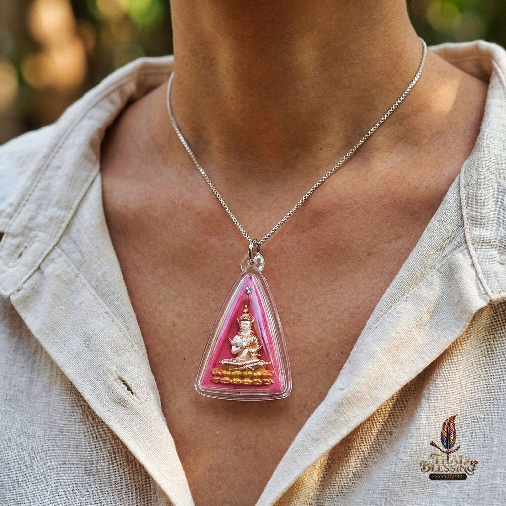 Authentic Thai Queen of Amulets "Phra Nang Phaya Phuttha Barami BE 2561" - Pink Sacred Powder with 2K Emperor Buddha & Crystal Thai Blessing Co By RURUECHA