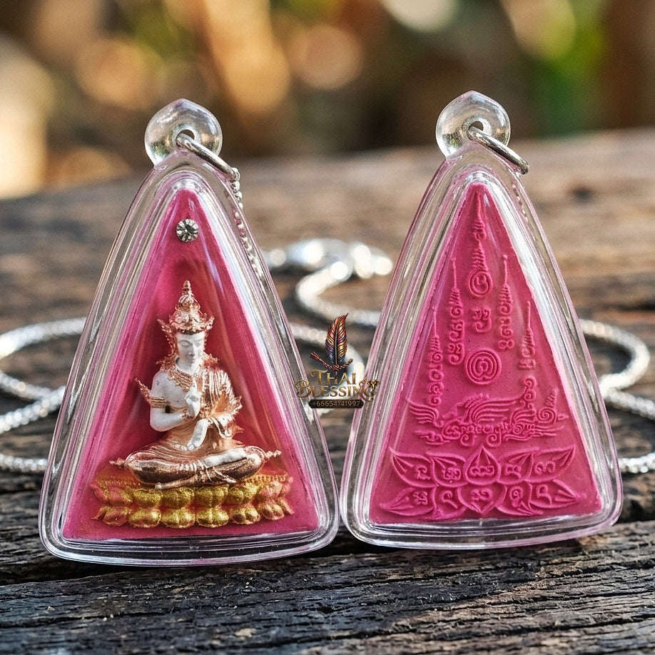 Authentic Thai Queen of Amulets "Phra Nang Phaya Phuttha Barami BE 2561" - Pink Sacred Powder with 2K Emperor Buddha & Crystal Thai Blessing Co By RURUECHA