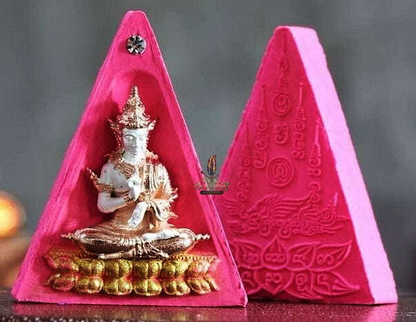 Authentic Thai Queen of Amulets "Phra Nang Phaya Phuttha Barami BE 2561" - Pink Sacred Powder with 2K Emperor Buddha & Crystal Thai Blessing Co By RURUECHA